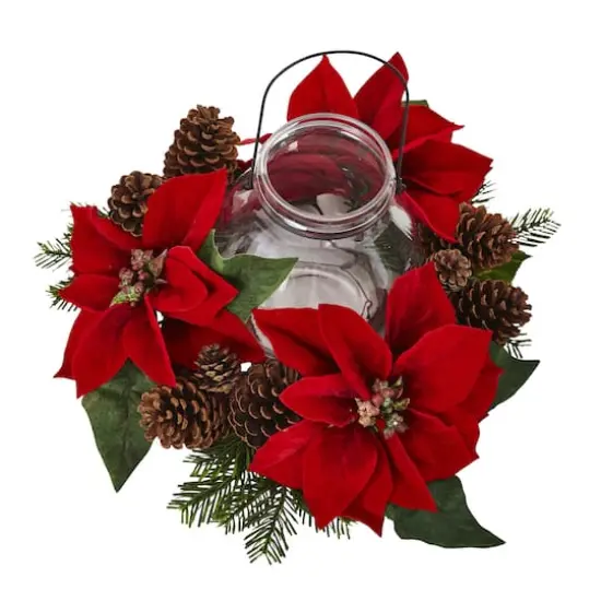 9" Red Poinsettia & Pinecone Candelabrum {3}