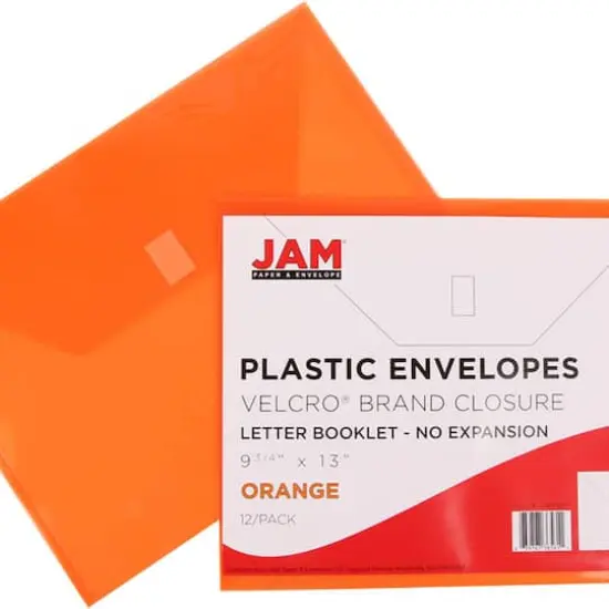JAM Paper Booklet Plastic Envelopes with Hook & Loop Closure, 24ct. Orange {5}