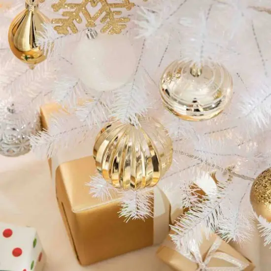 Glitzhome&reg; Elegant Silver & Gold Shatterproof Ornaments, Pinecone Picks & Ribbon Bow Set {6}
