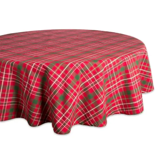 DII&reg; 70" Round Tartan Holly Plaid Tablecloth {1}
