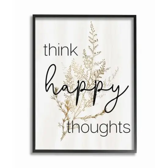 Stupell Industries Think Happy Thoughts Minimal Thistle Black Framed Wall Art {1}