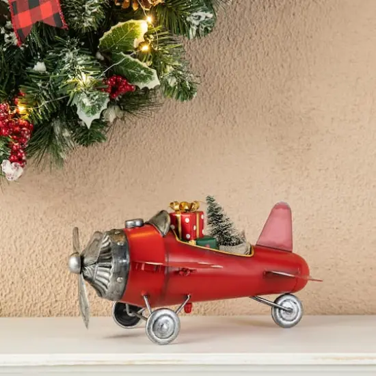 Glitzhome&reg; 14" Christmas Metal Airplane with Gifts Table D&eacute;cor {3}