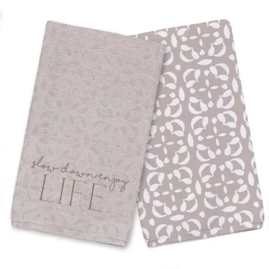Slow Down Enjoy Life Tea Towel Set Tan {1}