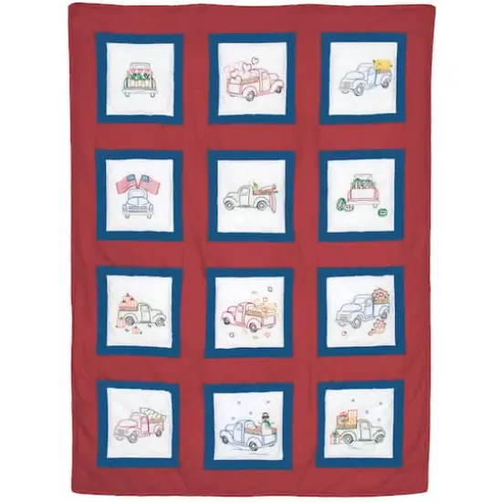 Jack Dempsey Trucks for all Seasons Themed Stamped White Quilt Blocks {4}