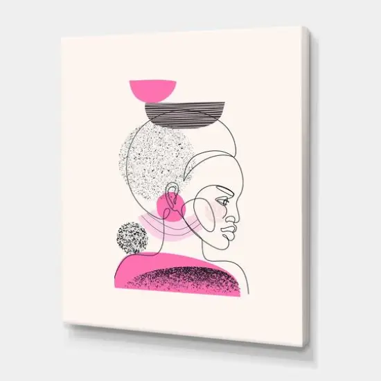 Designart - One Line Portrait of African American Women I - Modern Canvas Wall Art Print {1}