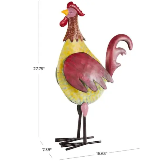 27.75" Red, Yellow & Black Textured Metal Rooster Garden Sculpture {5}