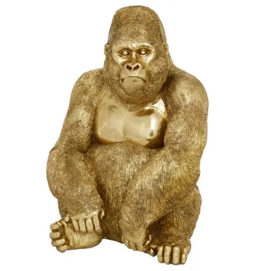 15" Gold Traditional Gorilla Sculpture {1}