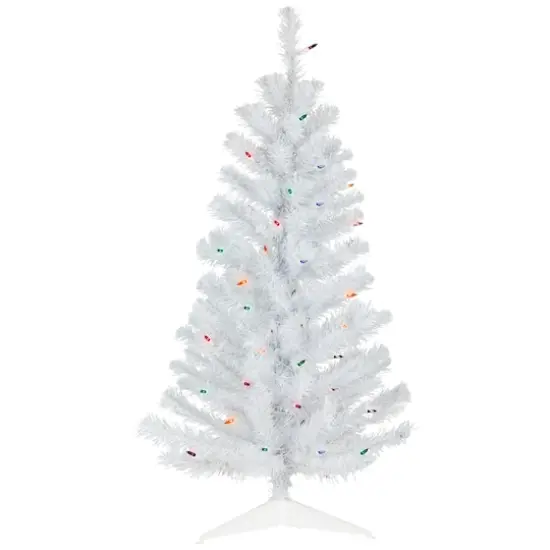 3ft. Pre-lit White Pine Artificial Christmas Tree, Multicolor Lights {1}