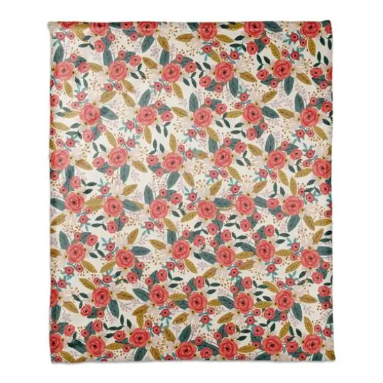 White Throw Blanket with Blush Floral Pattern {3}