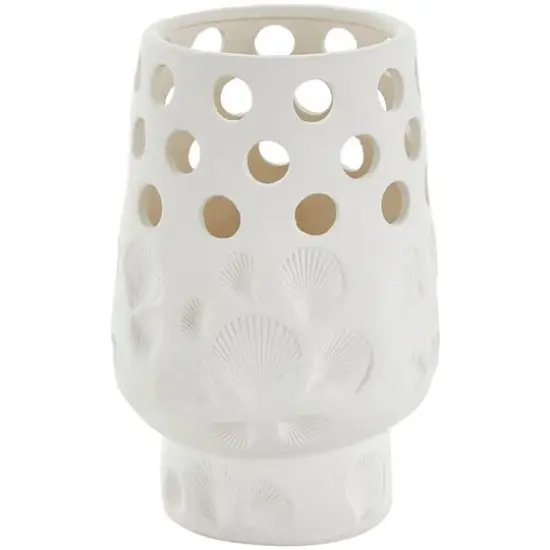 10" White Ceramic Shell Vase with Circular Cutouts {8}