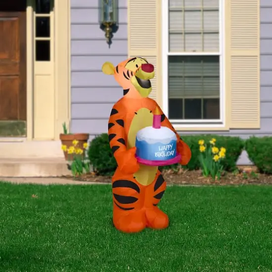 3.5ft. Airblown&reg; Inflatable Tigger Holding Birthday Cake {3}