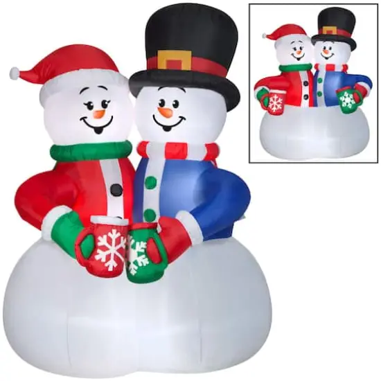 8ft. Animated Airblown&reg; Inflatable Christmas Snow Couple Cocoa Cheers Scene {1}