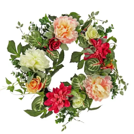 22" Mixed Garden Flowers Spring Wreath {1}