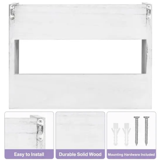 Rustic Wood Floating Storage Shelf with 3 Hooks Gray White {7}