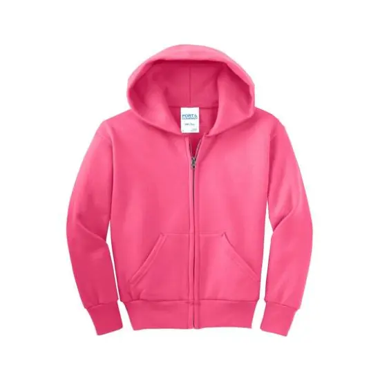 Port & Company® Youth Core Fleece Full-Zip Hooded Sweatshirt Neon Pink {1}