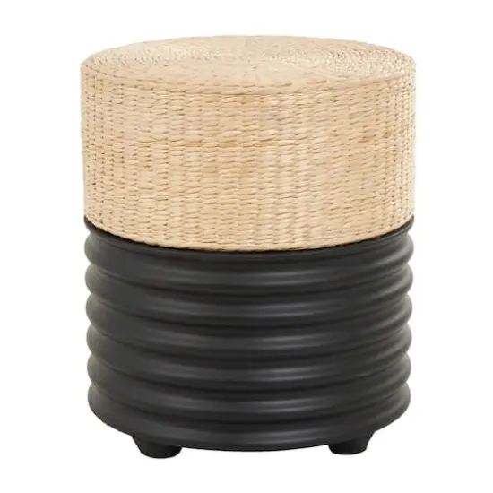 18" Two-Toned Stool with Seagrass Top Black {1}