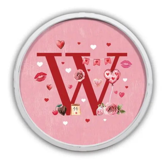 20" Valentine Things White Framed Round Monogram Print {1}