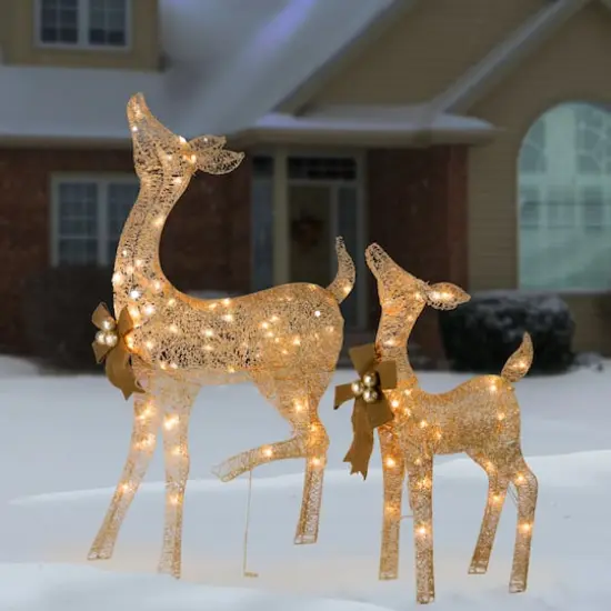 Crystal Splendor Champagne Doe and Fawn with 105 LED Mini Lights {3}