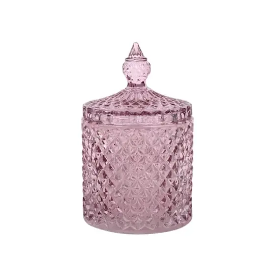 5" Pink Diamond Beveled Glass Container with Lid by Ashland&reg; {1}