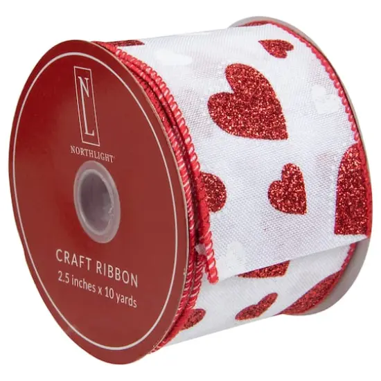 2.5" x 10yd. Glitter Dotted Hearts Valentine's Day Wired Craft Ribbon {4}