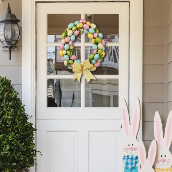 Glitzhome&reg; 18" Easter Egg Shaped Eggs Wreath {5}