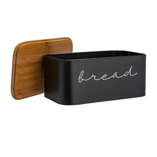 Hello Honey&reg; 11.75" Black Metal Bread Bin with Bamboo Lid {10}