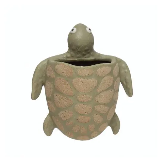 7" Light Green Stoneware Turtle Wall Planter {1}