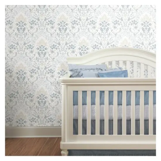RoomMates White & Blue Persian Damask Peel & Stick Wallpaper {5}