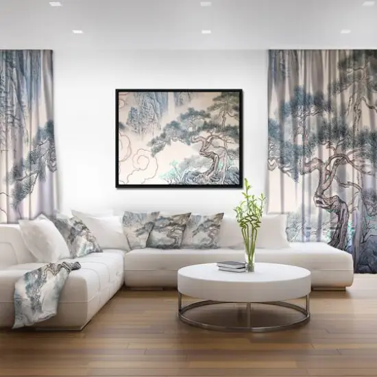 Designart - Chinese Blue Tree Art - Floral Painting Canvas in Black Frame {4}