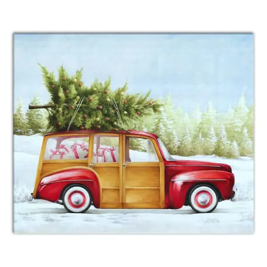 Red Truck Christmas Tree Canvas Wall Art {1}
