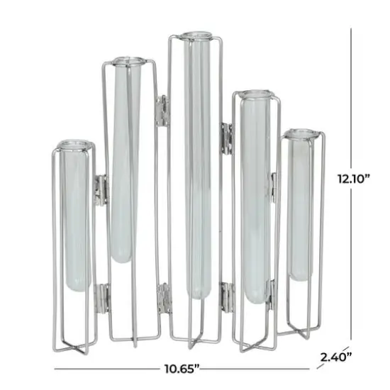 Silver Glass Tube Vase with Metal Stand 11" x 2" x 12" {6}