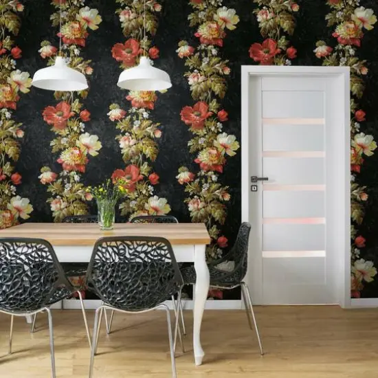 RoomMates Vintage Floral Stripe Peel & Stick Wallpaper Black/Red/Green {7}
