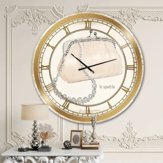 Designart Glamorous Sparkle Purse I Glam Wall Clock Cream {3}