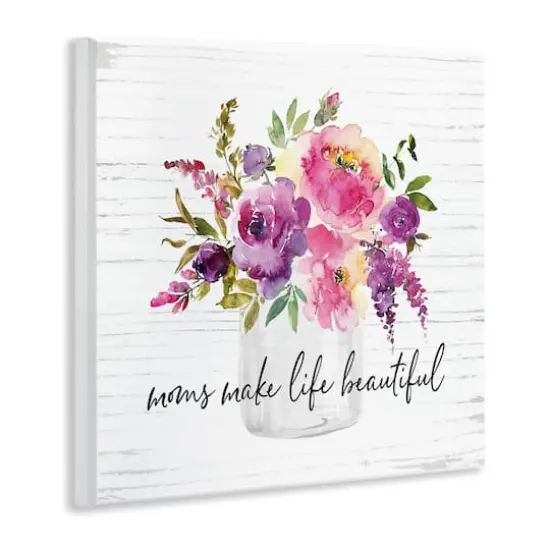 Stupell Industries Mom's Make Life Beautiful Watercolor Flower Bouquet Wall Plaque Art {4}