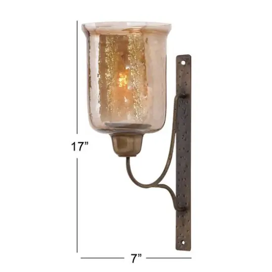 Bronze Iron and Glass Traditional Candle Wall Sconce, 17" x 7" x 9" {7}