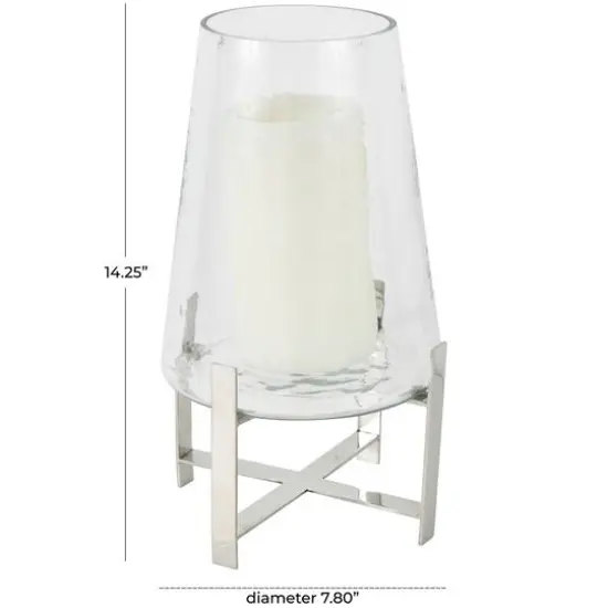 14" Clear Glass & Stainless Steel Hurricane Candle Holder {5}