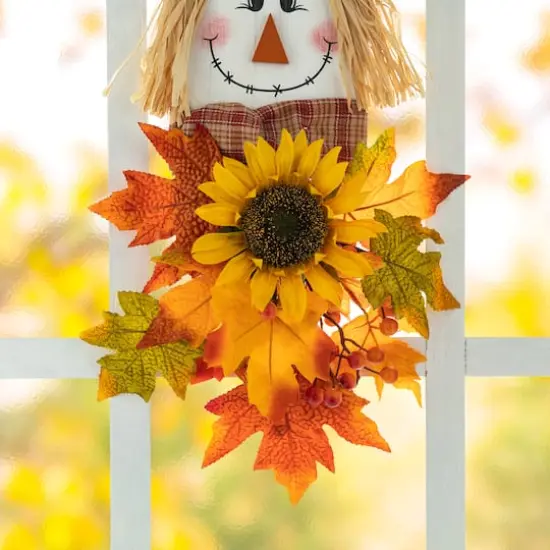 Glitzhome&reg; 26" Fall Wood Scarecrow Floral Door Hanger {4}