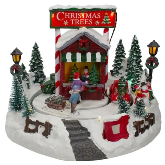 9" Lighted & Animated Christmas Tree Farm Winter Scene with Moving Cars {1}