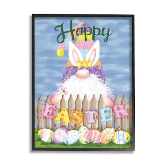 Stupell Industries Happy Easter Garden Gnome Eggs Framed Giclee Art Black {1}