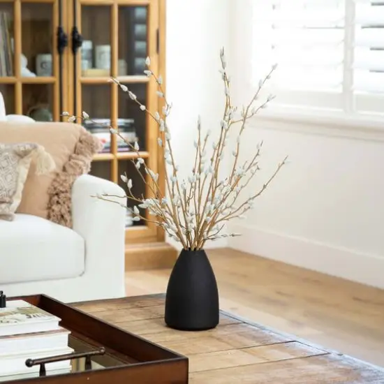 2ft. Pussy Willow Arrangement in Modern Metal Black Vase {3}