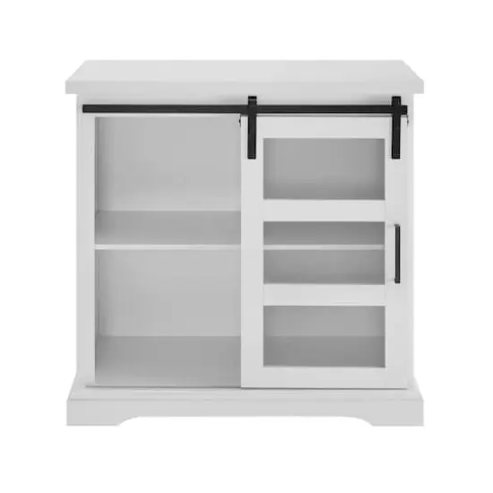 Walker Edison 32" Solid White Sliding Glass Door Modern Accent Cabinet {3}