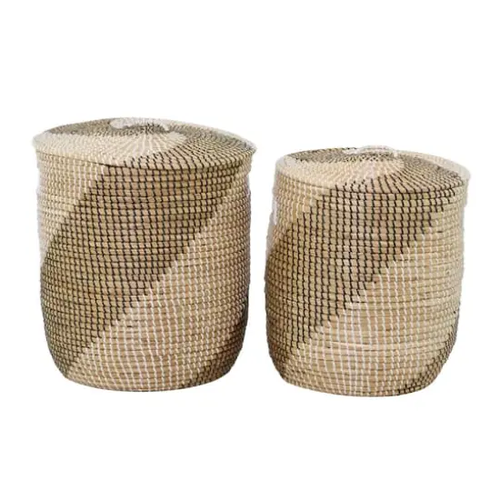 Brown Sea Grass Contemporary Storage Basket Set with Lids {1}