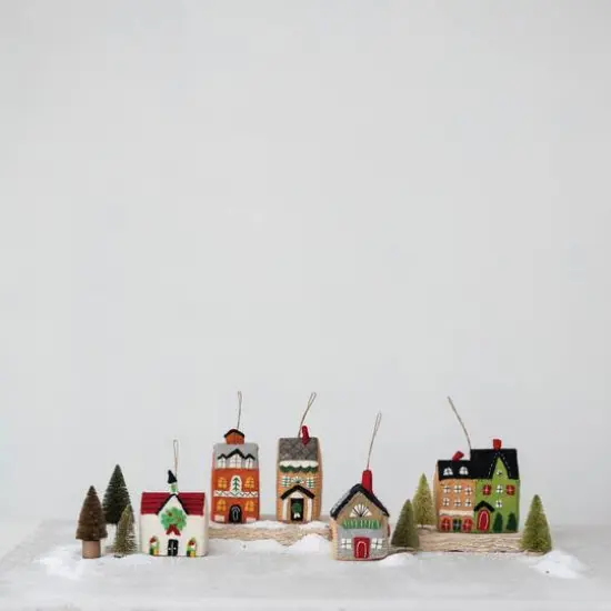 Hello Honey&reg; Handmade Embroidered Wool Felt House Ornaments Set {3}