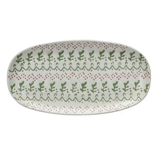 Hello Honey&reg; 13.25" Multicolor Hand-Stamped Stoneware Platter with Wax Relief Pattern {1}