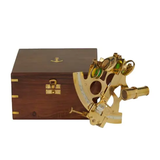 Gold Brass Sextant Compass with Decorative Box Set {1}