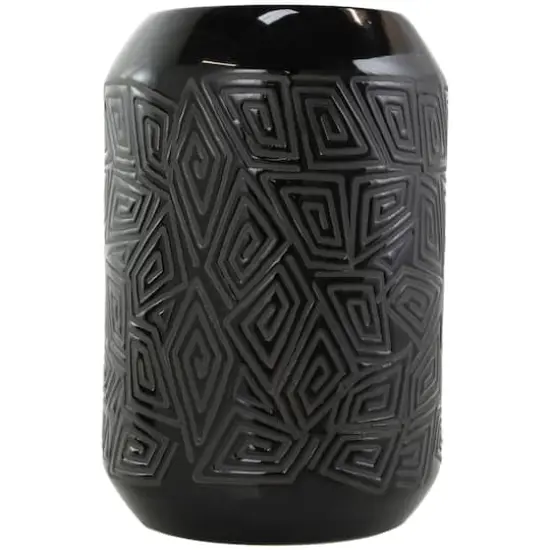 Black Ceramic Vase with Geometric Etchings Set {3}