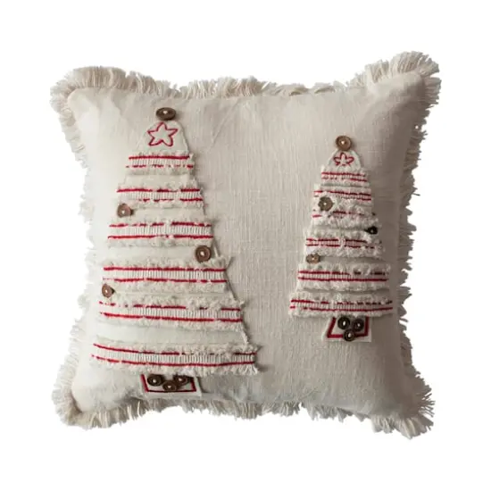 Hello Honey&reg; Natural & Red Embroidered Trees Pillow {1}