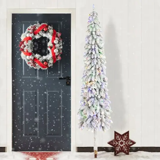 Glitzhome&reg; 7.5ft Pre-Lit Flocked Artificial Christmas Tree, Warm White Lights {4}