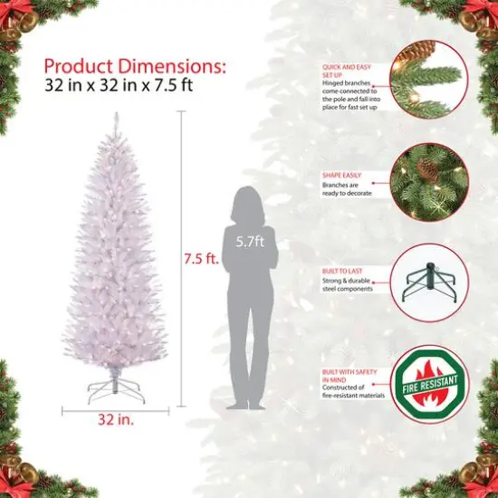 7.5ft. Pre-Lit White Fraser Fir Pencil Artificial Christmas Tree, Clear Lights {6}