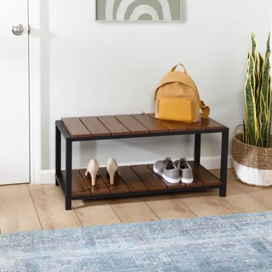 Honey Can Do Walnut 2-Tier Entryway Shoe Bench {5}